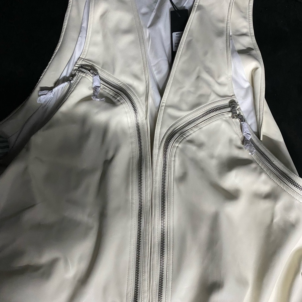 Fashion Nova Cream Faux Leather Zip Vest